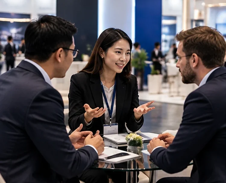 Illustrative multilingual conversation between business representatives