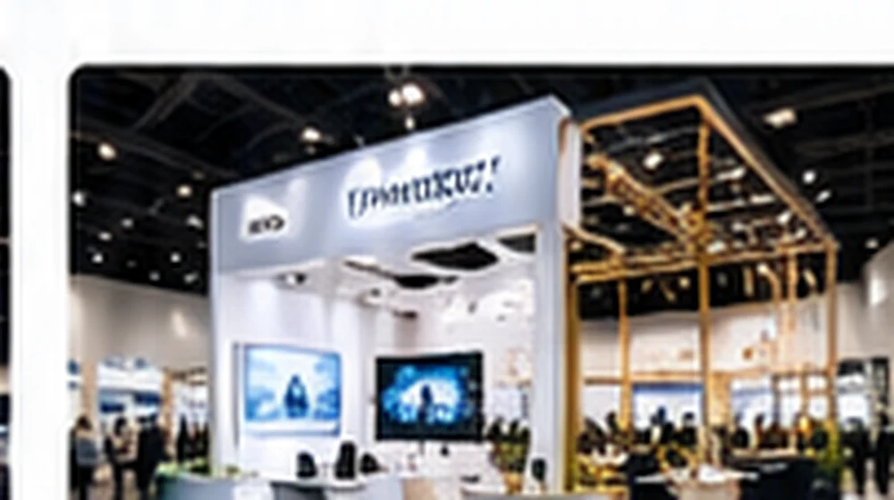 Illustrative professional exhibition hosts welcoming an international visitor