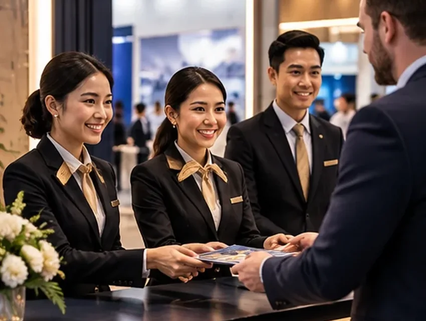Professional local event team supporting exhibition operations in Indonesia — illustrative image
